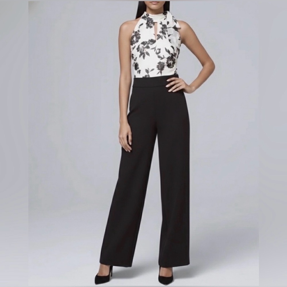 *NWT* WHBM Black & White Floral Jumpsuit Wide Leg Pants - Size 16